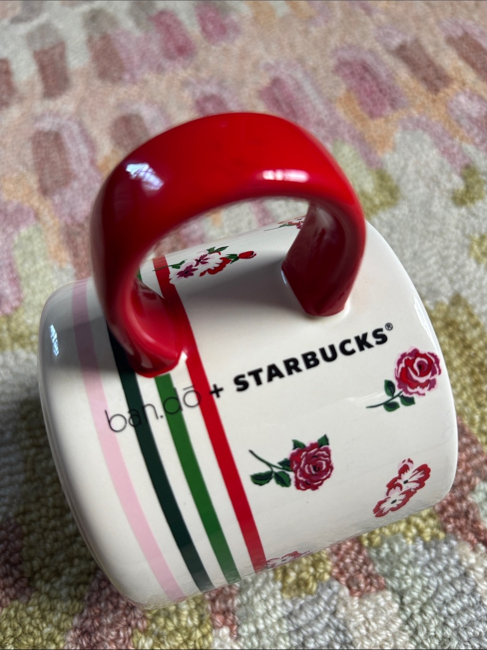ban.do x Starbucks Floral Mug collab 2018 roses, stripes, vintage feel EUC